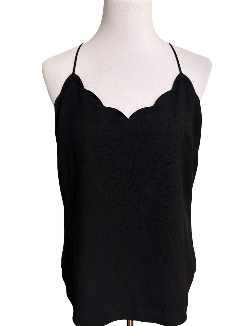 J. Crew Black Scalloped Neck Spaghetti Strap Tank